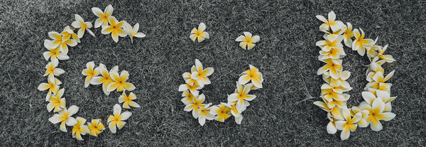  Güd spelled out in yellow and white flower petals